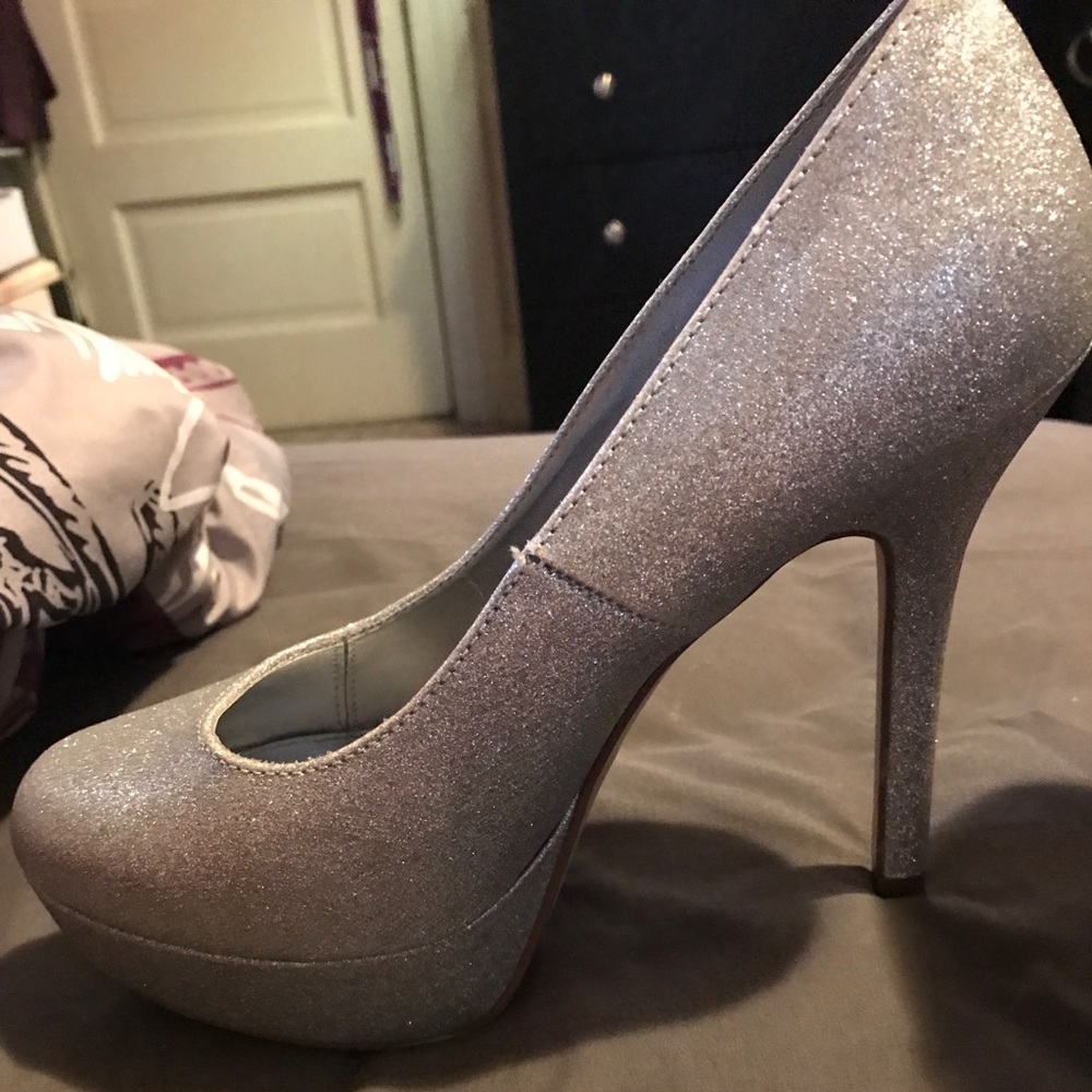 Silver closed toe pumps